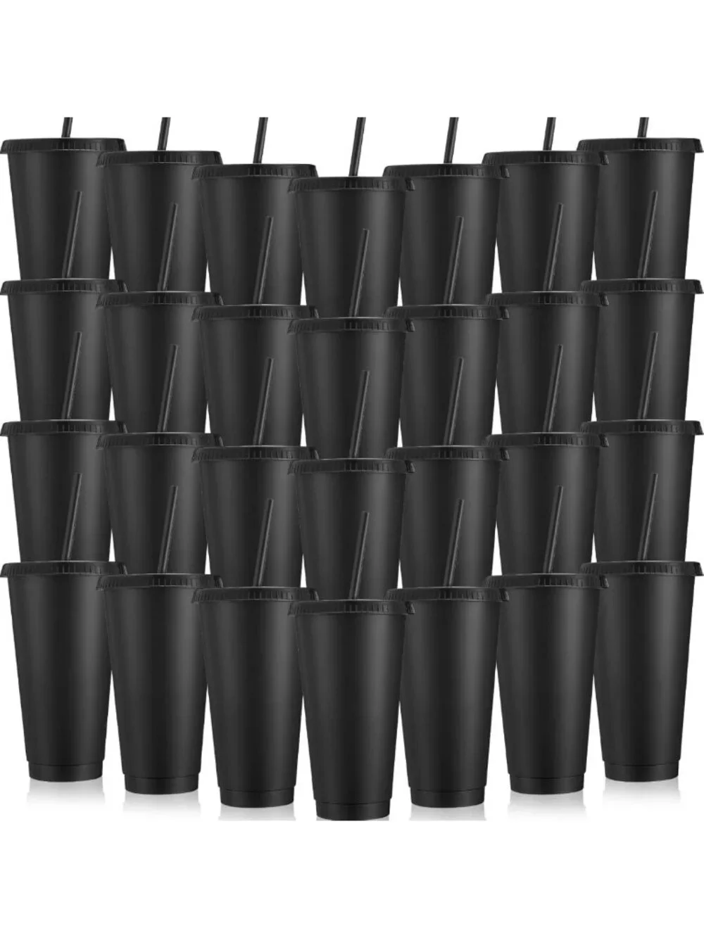 30 Pack Black Plastic Cups with Lids & Straws - Perfect for Parties & Events